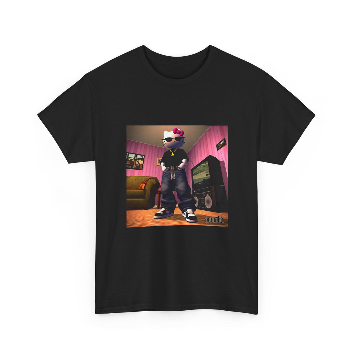 Gangsta Hello Kitty Chillin' In Low Poly Room Tee