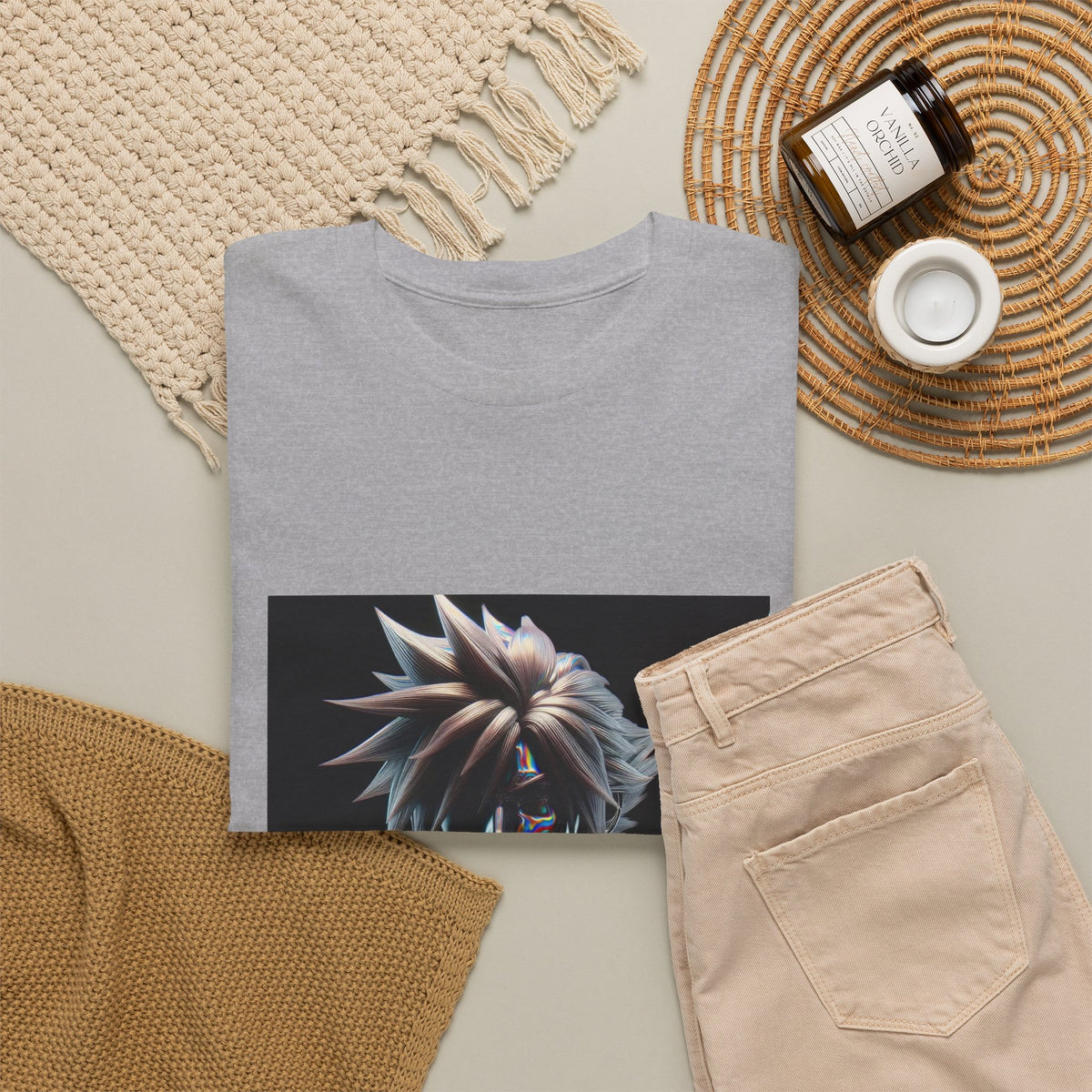 Chrome Spiky-Haired Warrior Reflecting Rainbows Tee