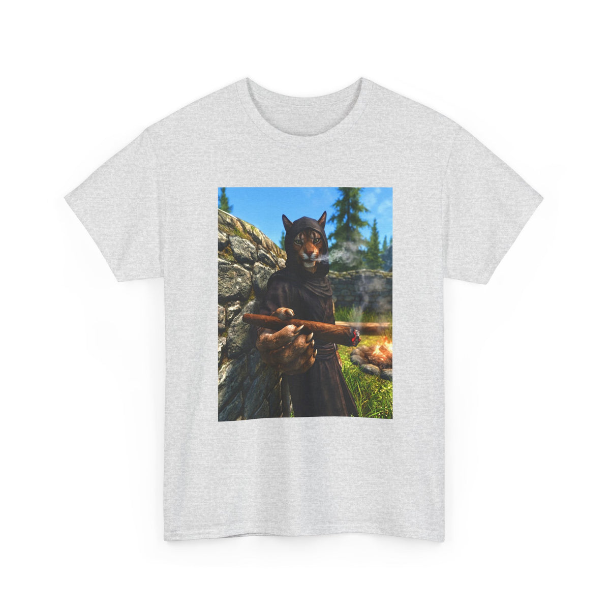Khajiit Smoking Fat Cigar Campfire Tee