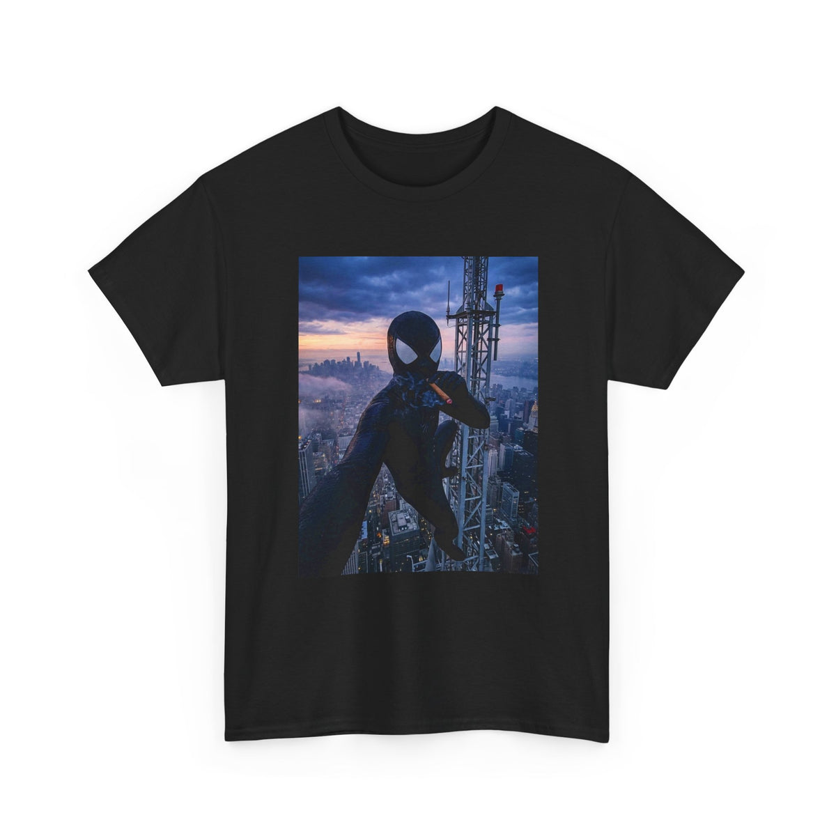 Black Suited Hero Smoking High Above City