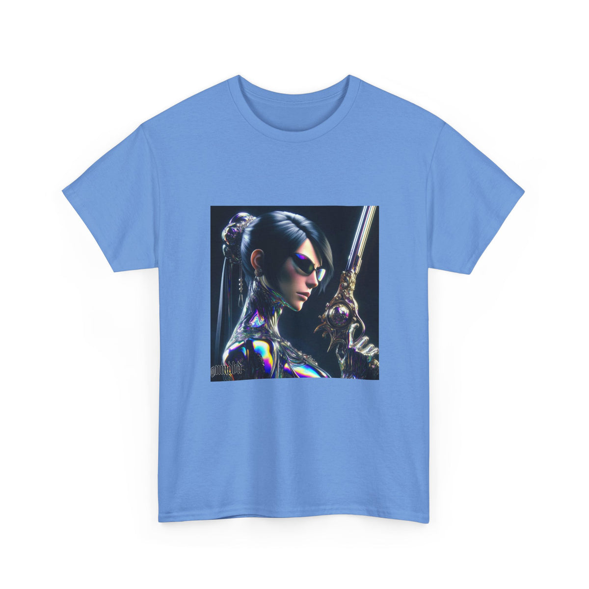 Chic Cyberpunk Huntress Wielding Rainbow Pistol