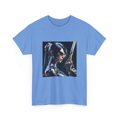 Chic Cyberpunk Huntress Wielding Rainbow Pistol