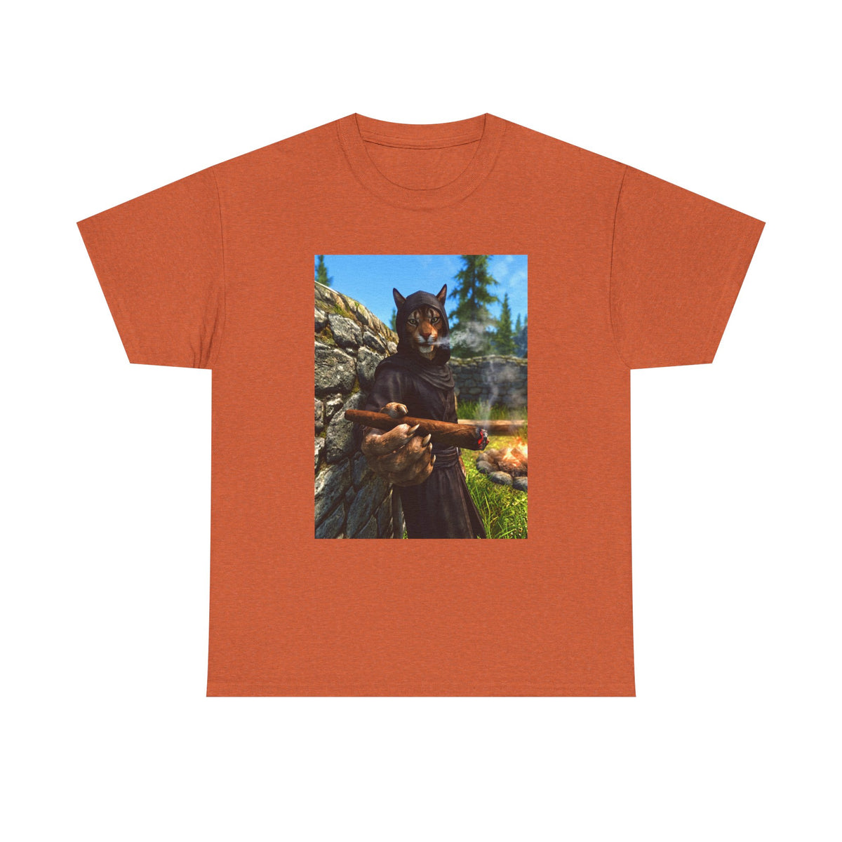 Khajiit Smoking Fat Cigar Campfire Tee