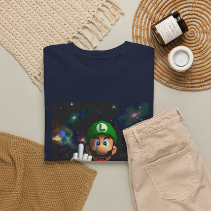 Luigi Flipping Off In Cosmic Vibe