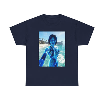 Holographic AI On Tropical Beach Tee