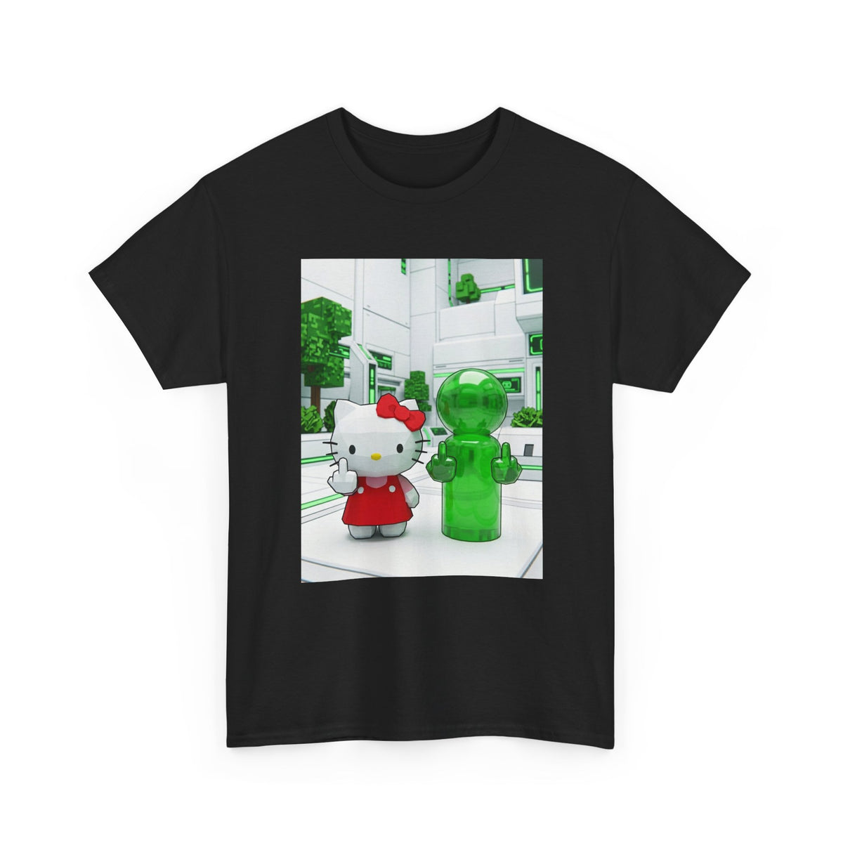 Low Poly Hello Kitty And Green Alien Flip Off