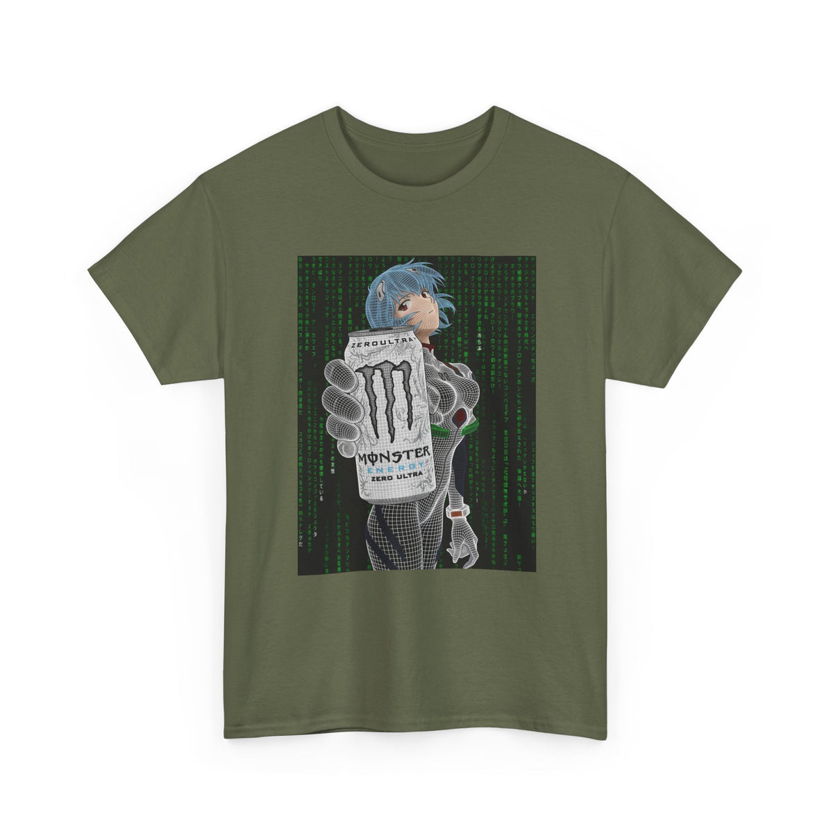 Rei Ayanami Holding Monster Energy Wireframe Tee