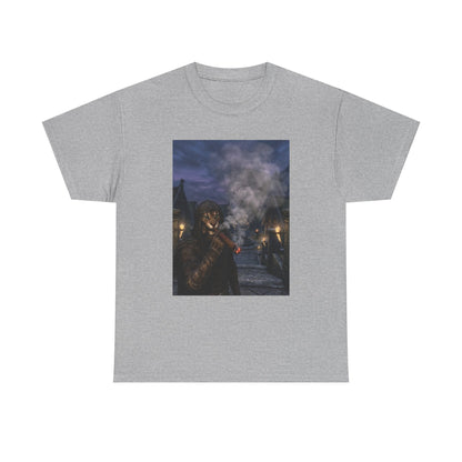 Khajiit Smokes Cigar In Medieval Alley Tee