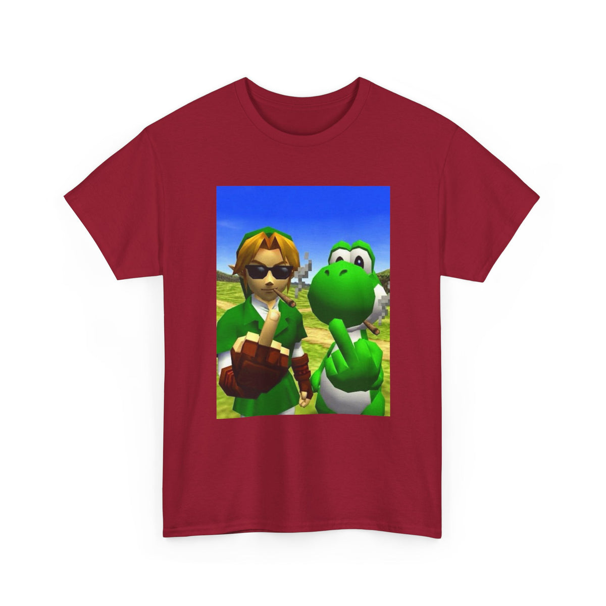 Link And Yoshi Flipping Off The World