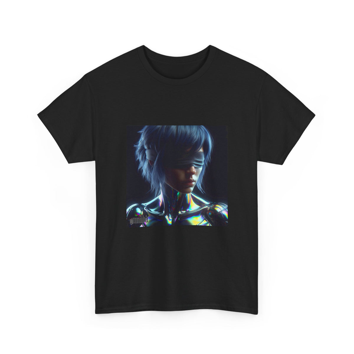 Cyber Blindfolded Figure In Iridescent Chrome