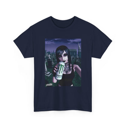Gothic Girl With Monster Energy In Cemetery