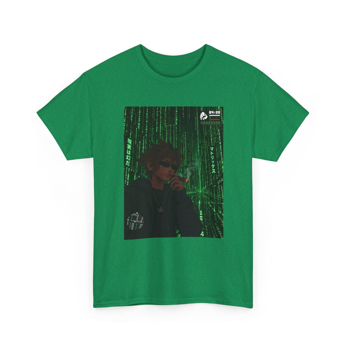 Anime Character Smoking Cigar In Matrix Tee