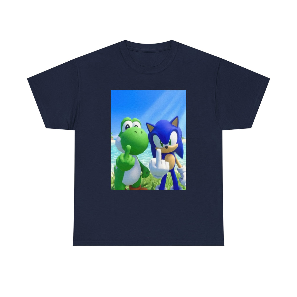 Yoshi And Sonic Flipping Birds On Beach Tee