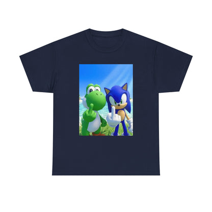 Yoshi And Sonic Flipping Birds On Beach Tee