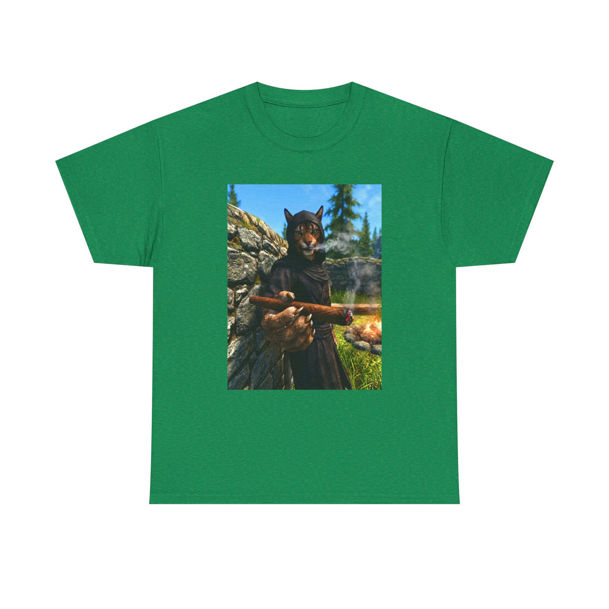 Khajiit Smoking Fat Cigar Campfire Tee