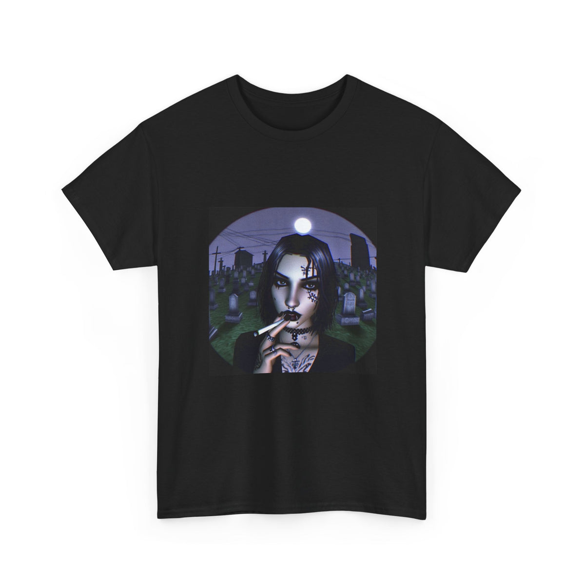 Goth Queen Smoking In Cemetery Moonlight Tee