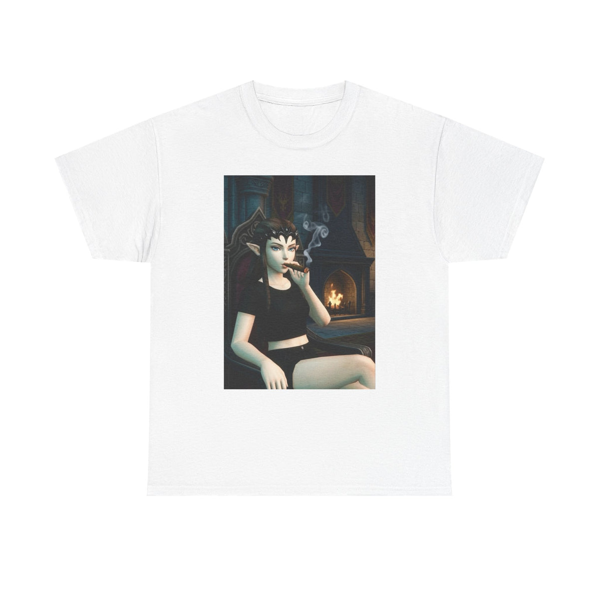 Dark Elf Queen Smoking Cigar By Fireplace Tee