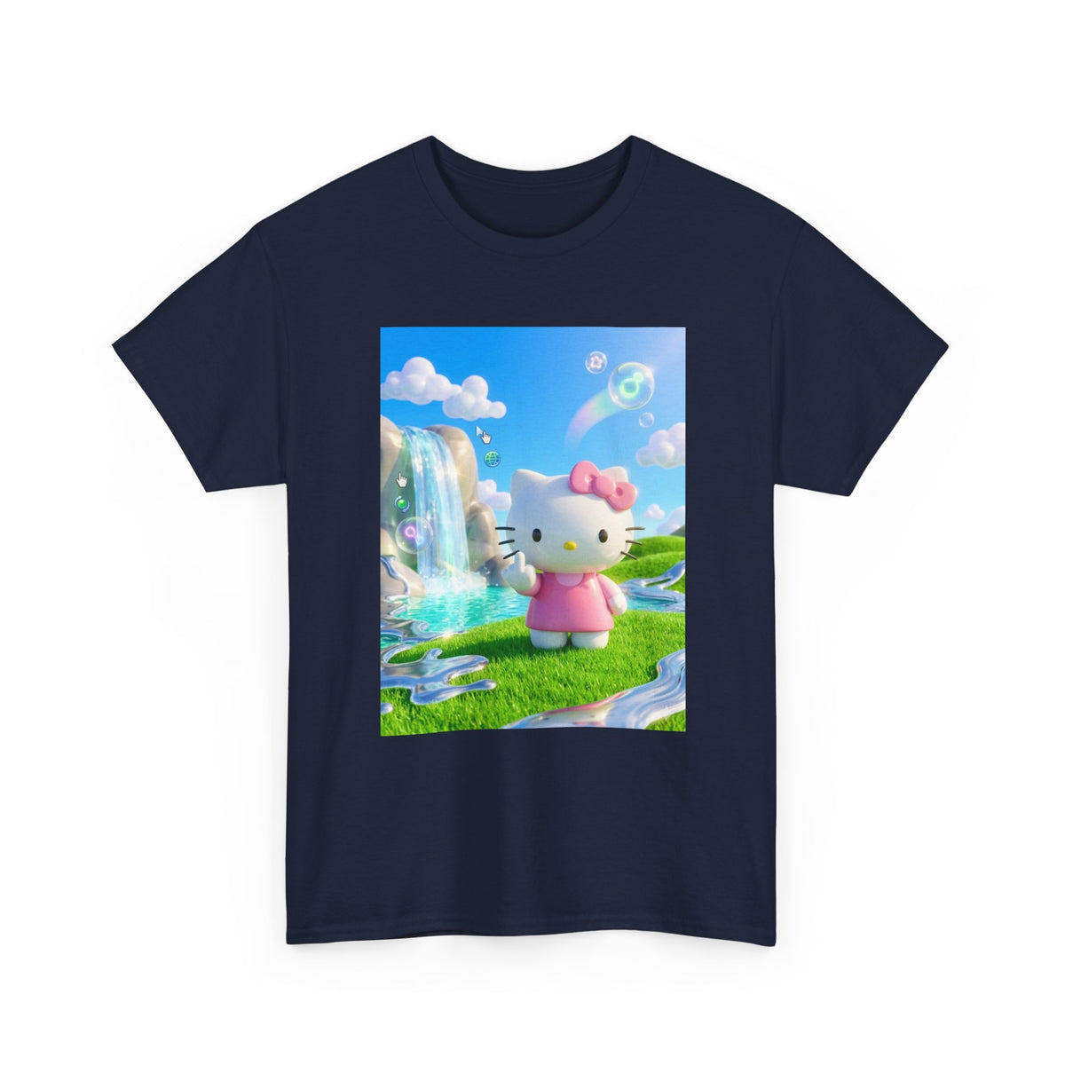 Kitty Flips The Bird In Dreamy Landscape Tee