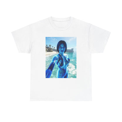 Holographic AI On Tropical Beach Tee