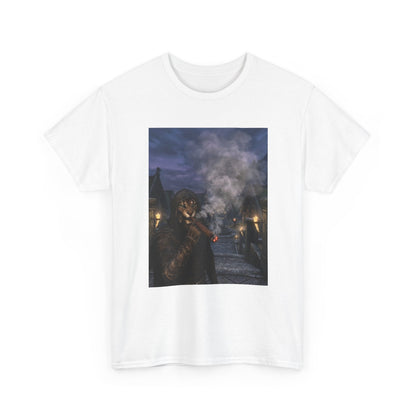 Khajiit Smokes Cigar In Medieval Alley Tee