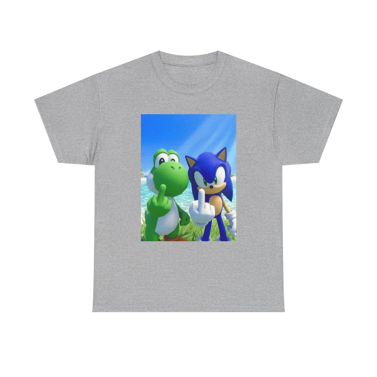 Yoshi And Sonic Flipping Birds On Beach Tee