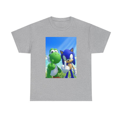 Yoshi And Sonic Flipping Birds On Beach Tee