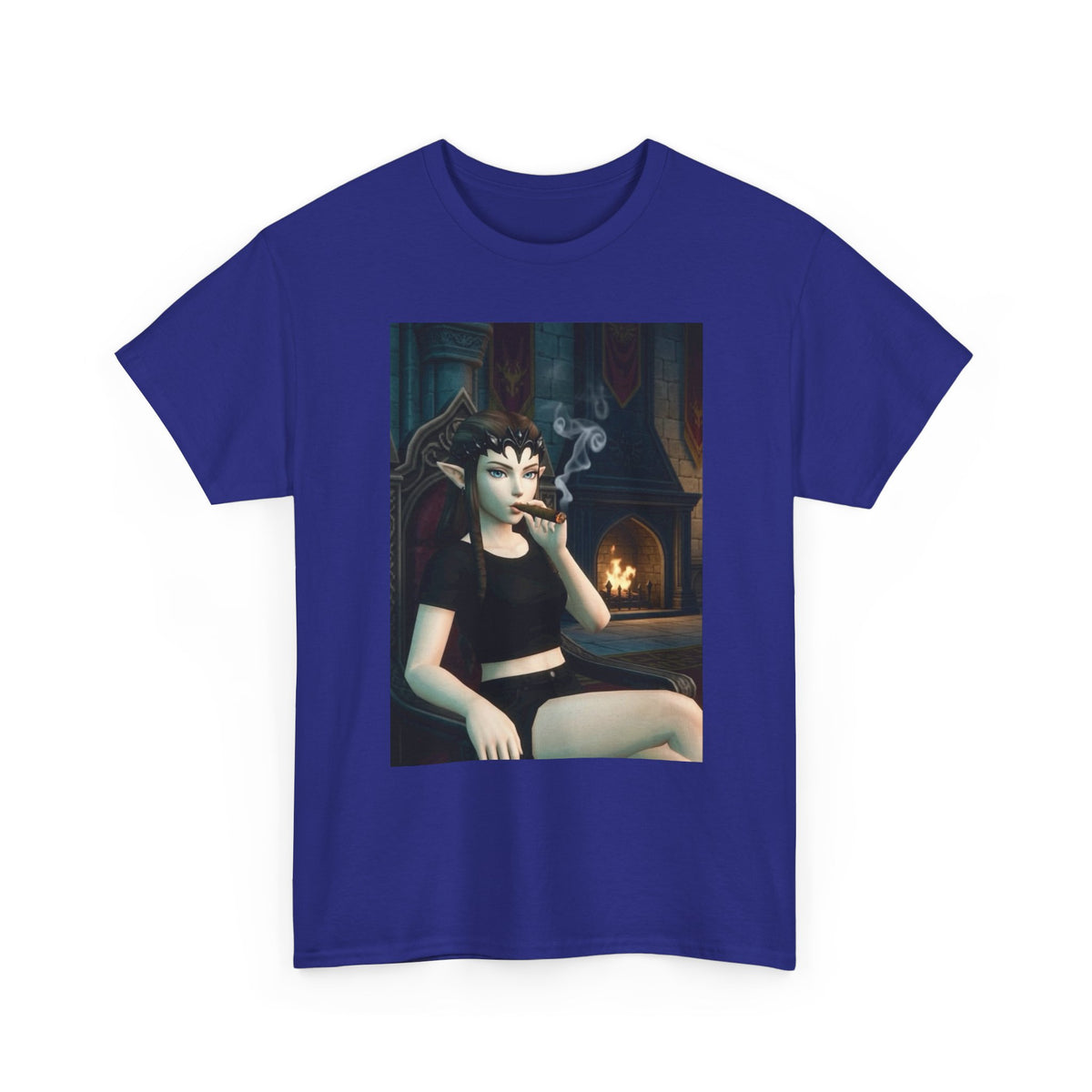 Dark Elf Queen Smoking Cigar By Fireplace Tee