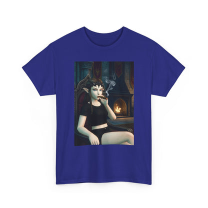 Dark Elf Queen Smoking Cigar By Fireplace Tee