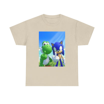 Yoshi And Sonic Flipping Birds On Beach Tee