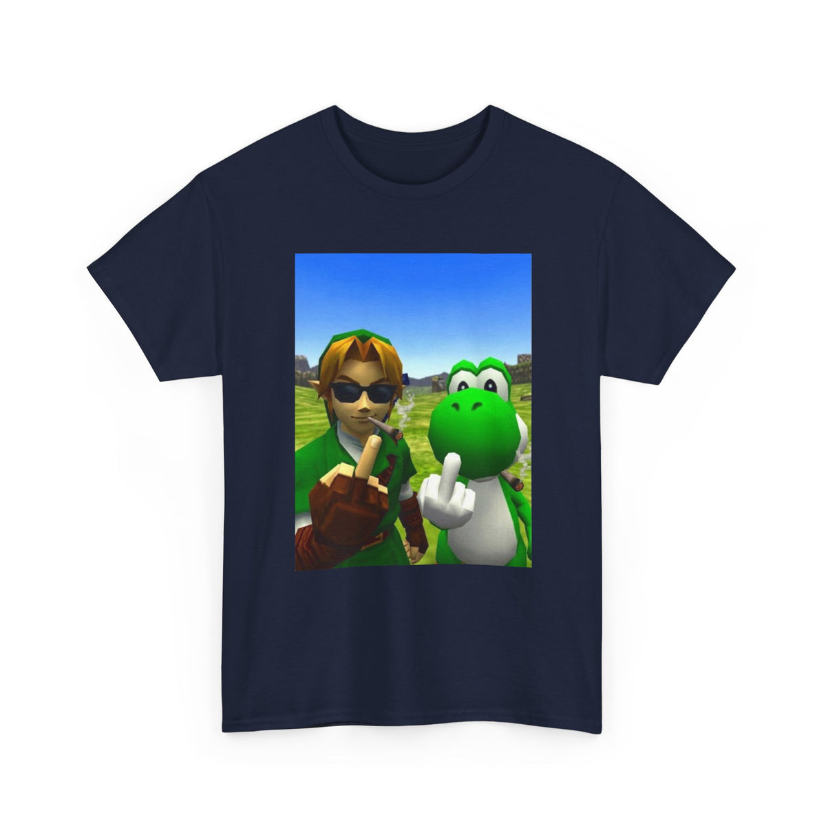 Link And Yoshi Smoking Giving The Finger