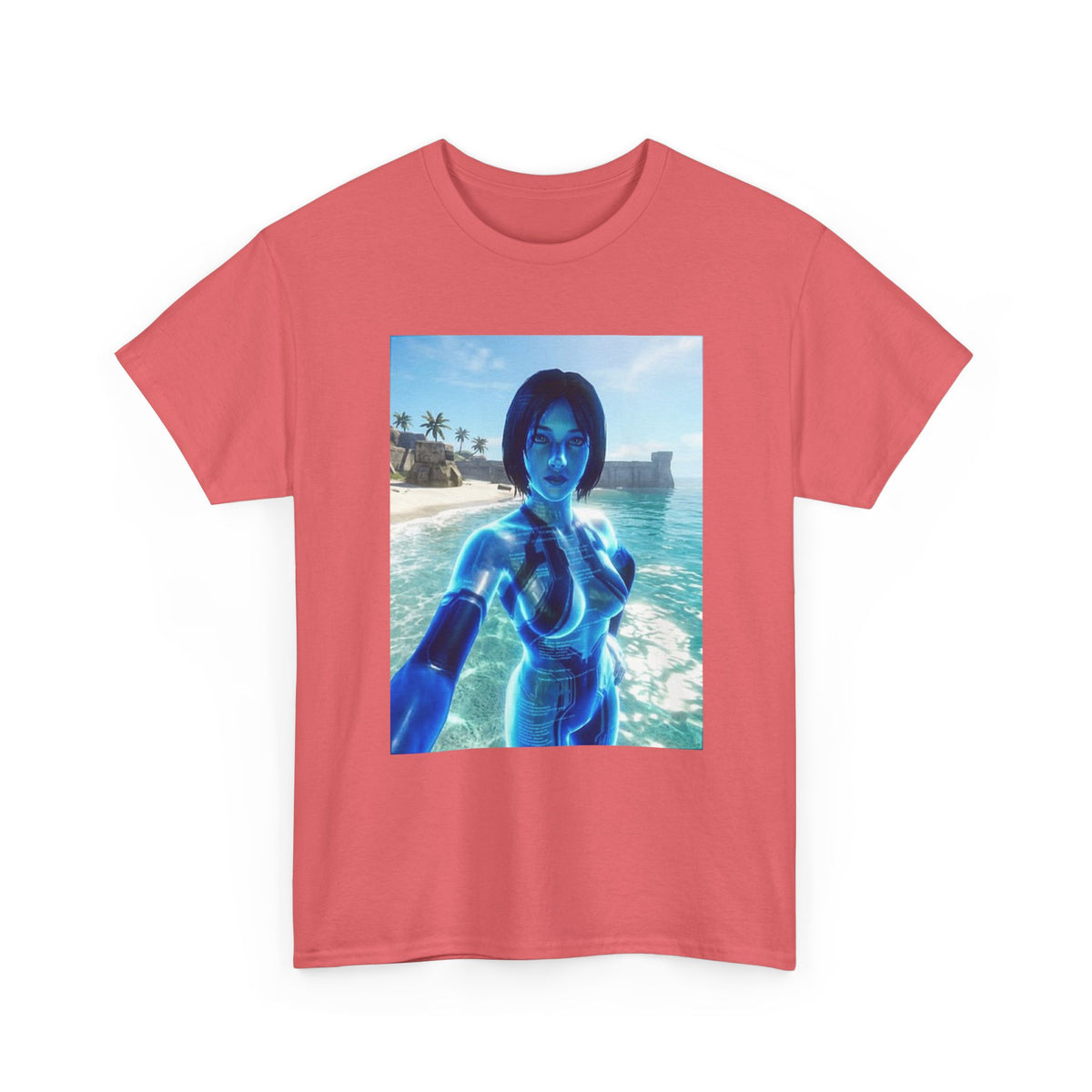 Holographic AI On Tropical Beach Tee