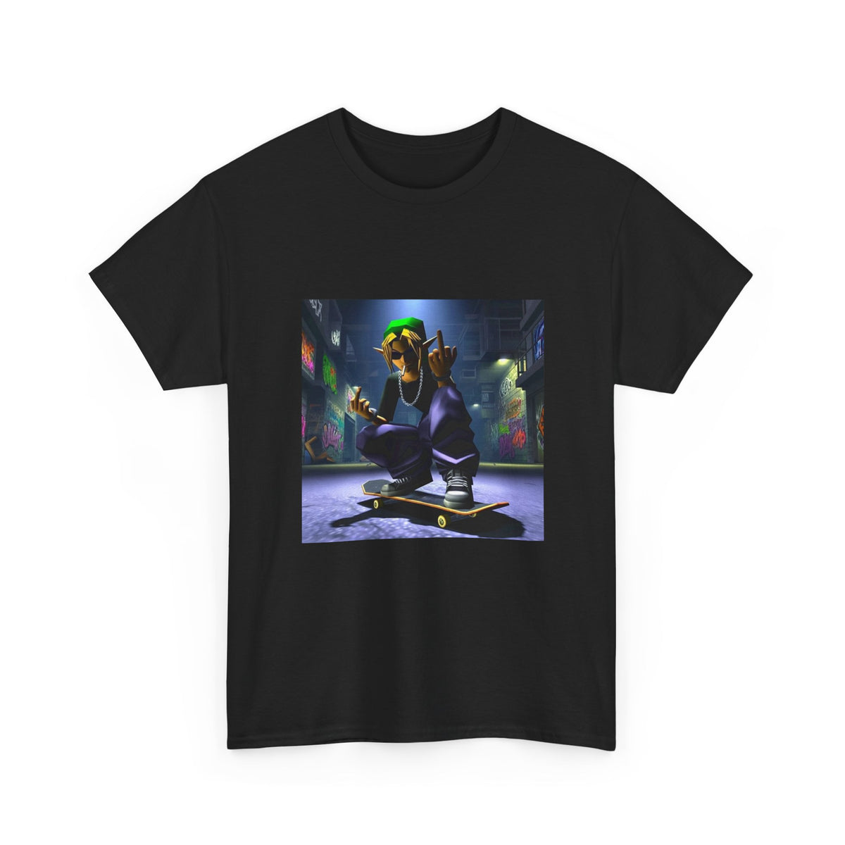 Edgy Ocarina Link Skater Flipping Off Tee
