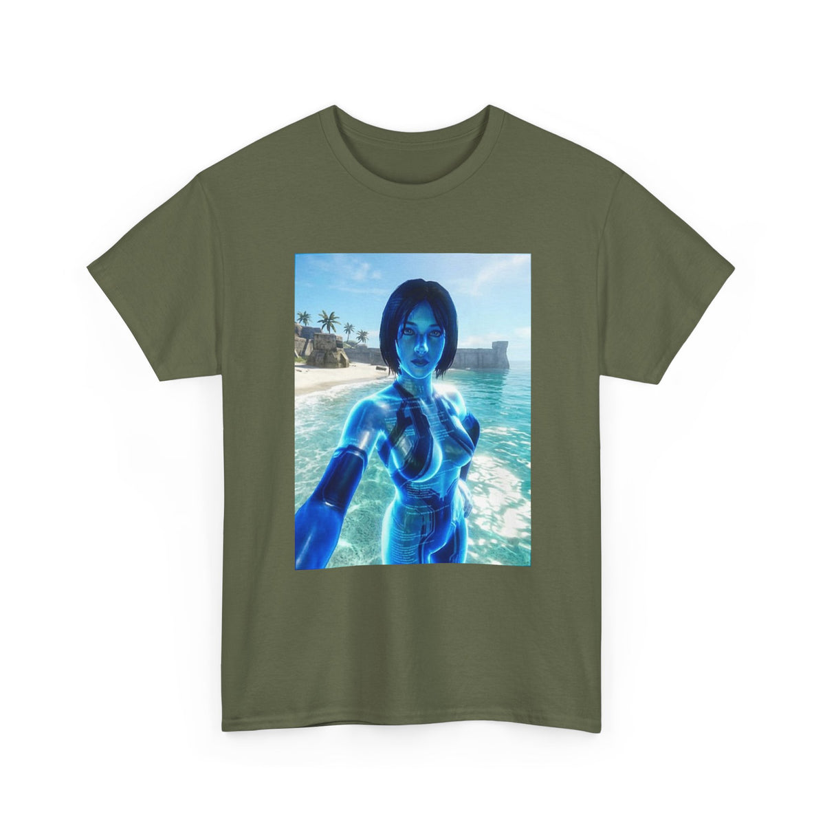 Holographic AI On Tropical Beach Tee