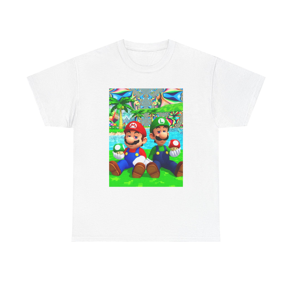 Mellow Mario And Luigi With Mushrooms Tee