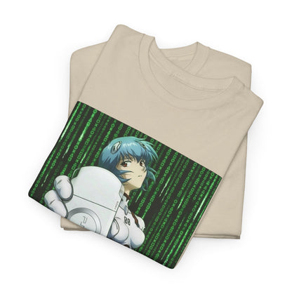 Rei Ayanami Holds PSP In Digital Rain