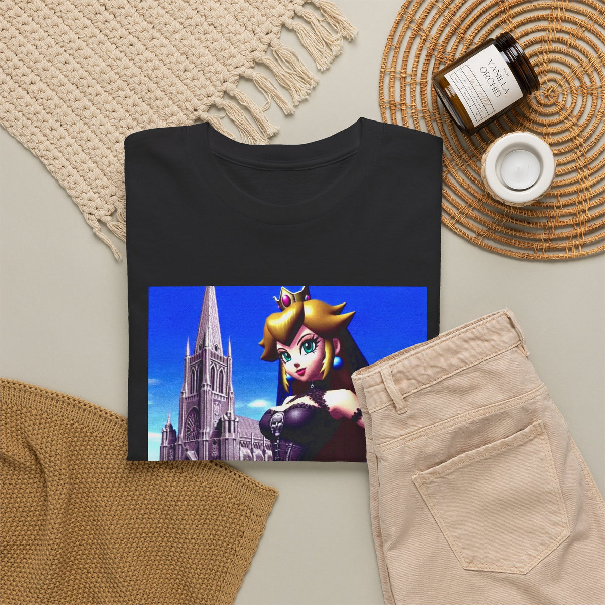 Gothic Princess Peach Posing Before Cathedral