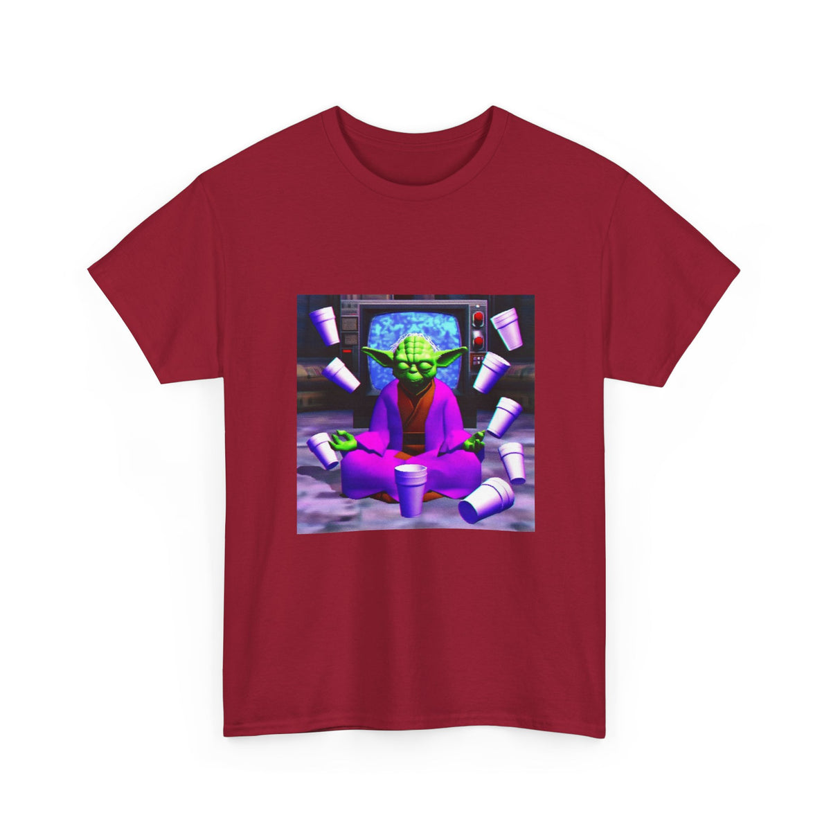 Meditating Master Yoda With Purple Cups Tee