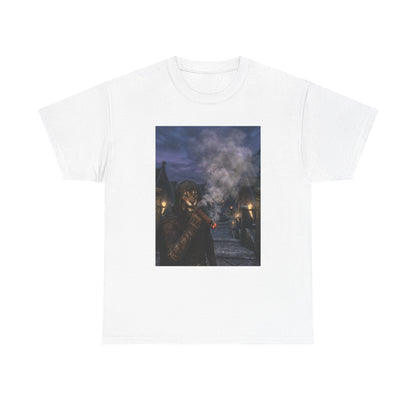 Khajiit Smokes Cigar In Medieval Alley Tee