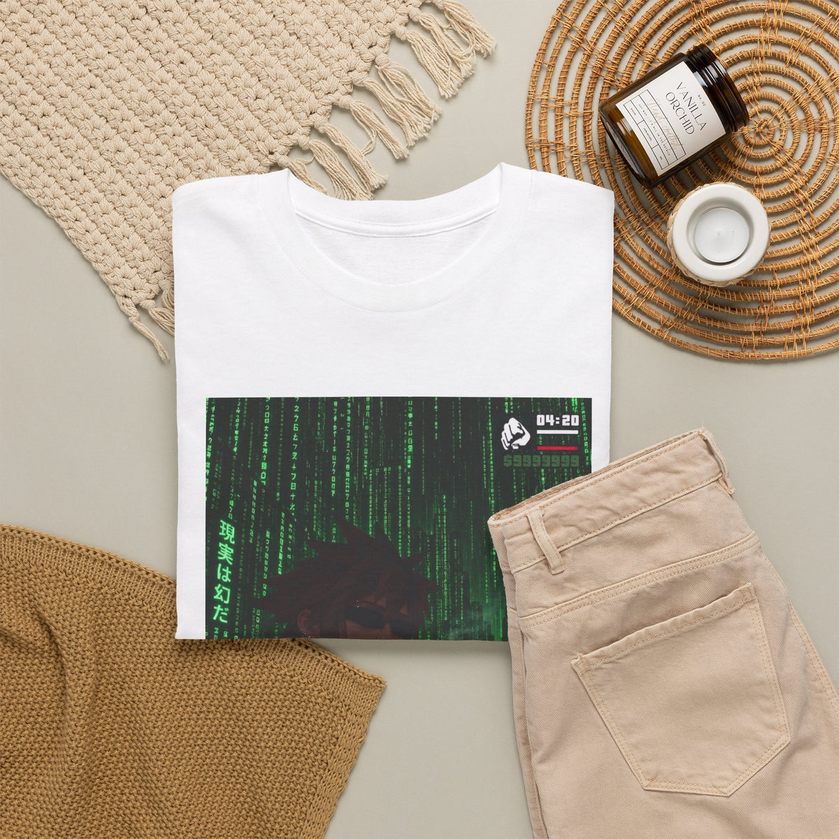 Anime Character Smoking Cigar In Matrix Tee