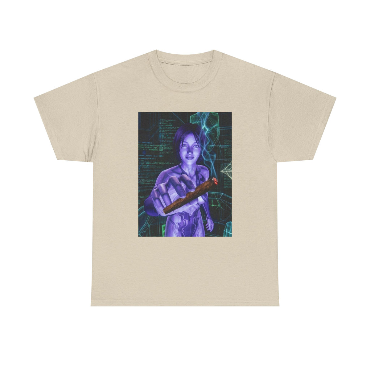AI Cyber Girl Offering Blunt Tee