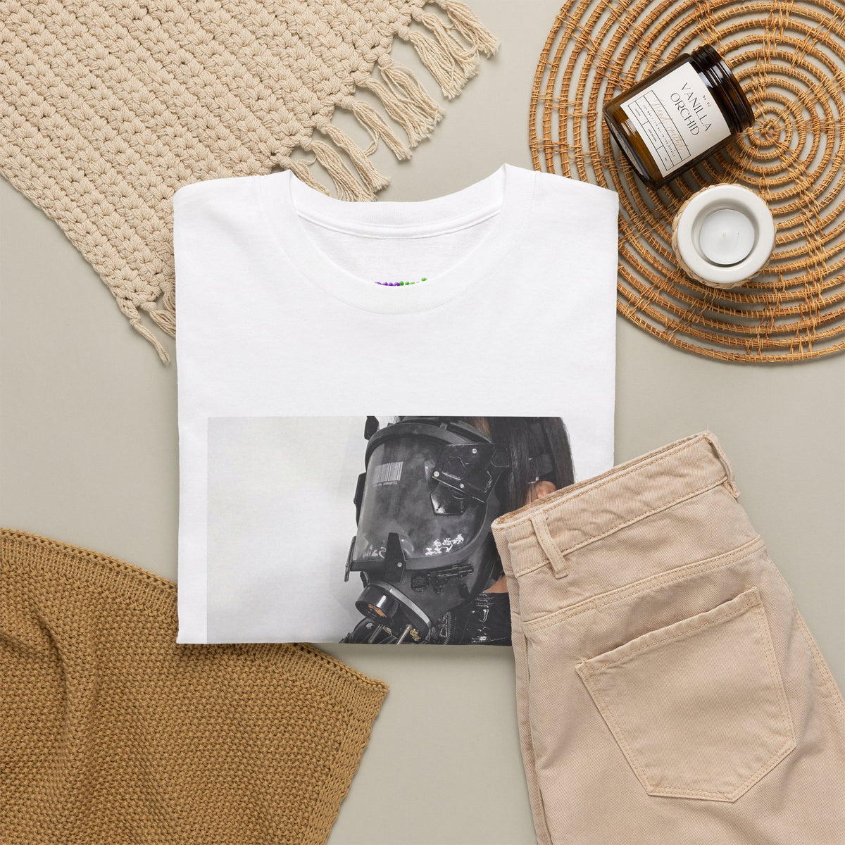 Figure Wearing Gas Mask Tee