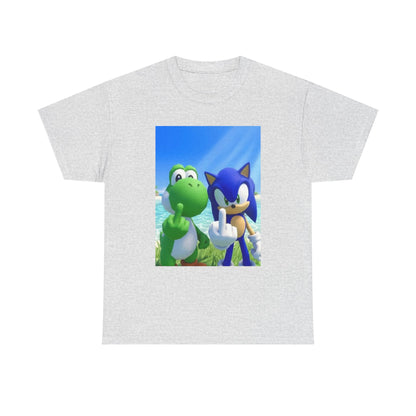 Yoshi And Sonic Flipping Birds On Beach Tee
