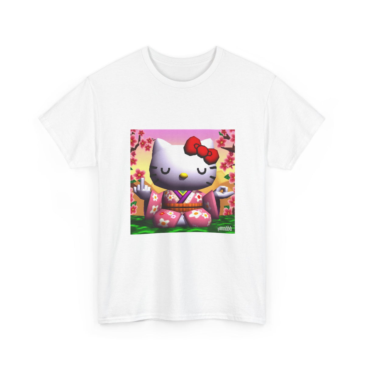 Kitty Meditating and Flipping Bird Tee