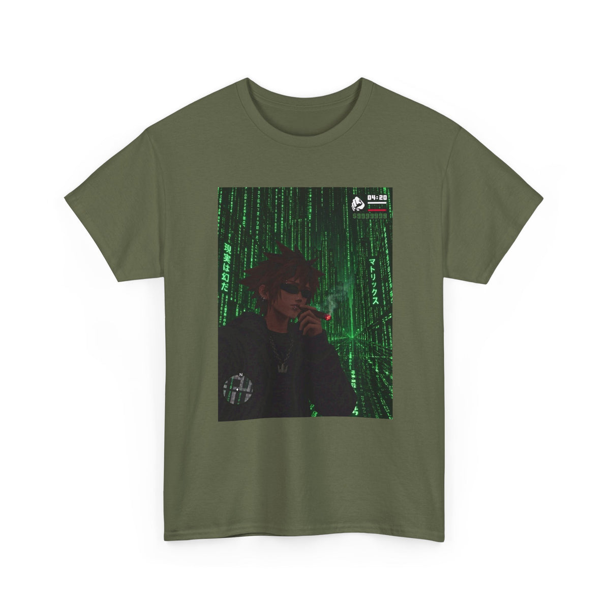 Anime Character Smoking Cigar In Matrix Tee