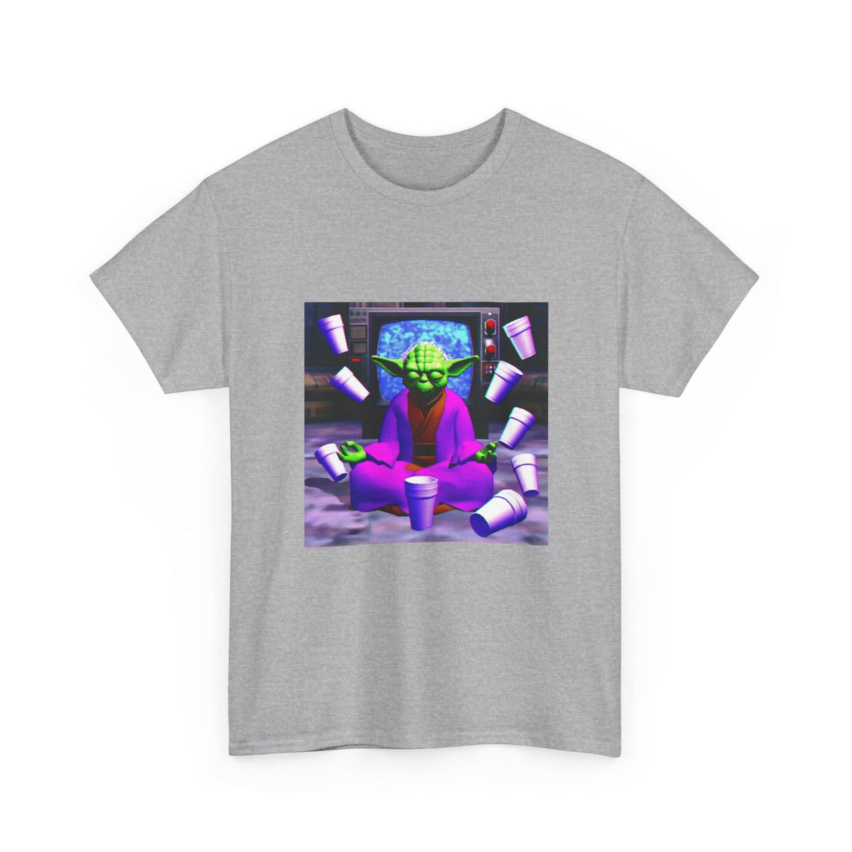 Meditating Master Yoda With Purple Cups Tee