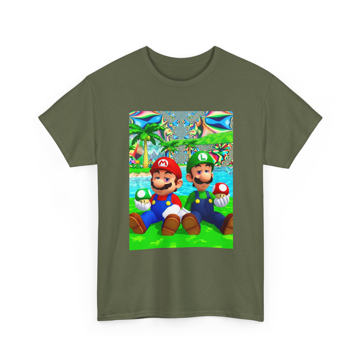 Mellow Mario And Luigi With Mushrooms Tee