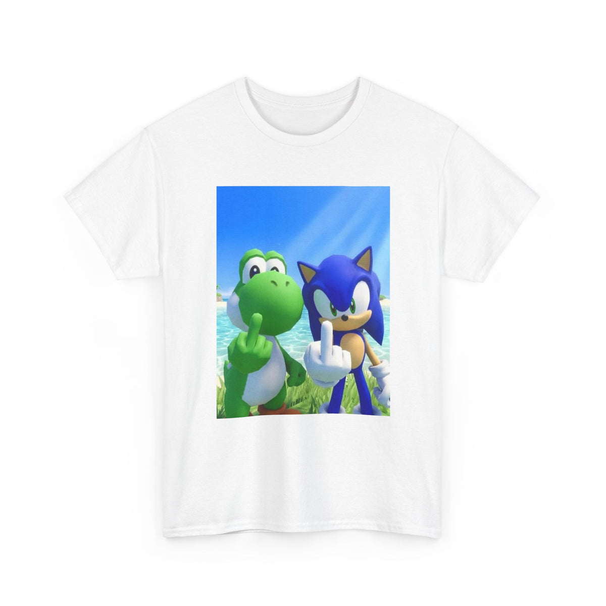 Yoshi And Sonic Flipping Birds On Beach Tee