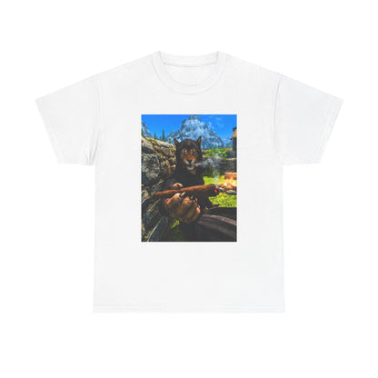 Khajiit Mage Smoking Cigar By Campfire Tee
