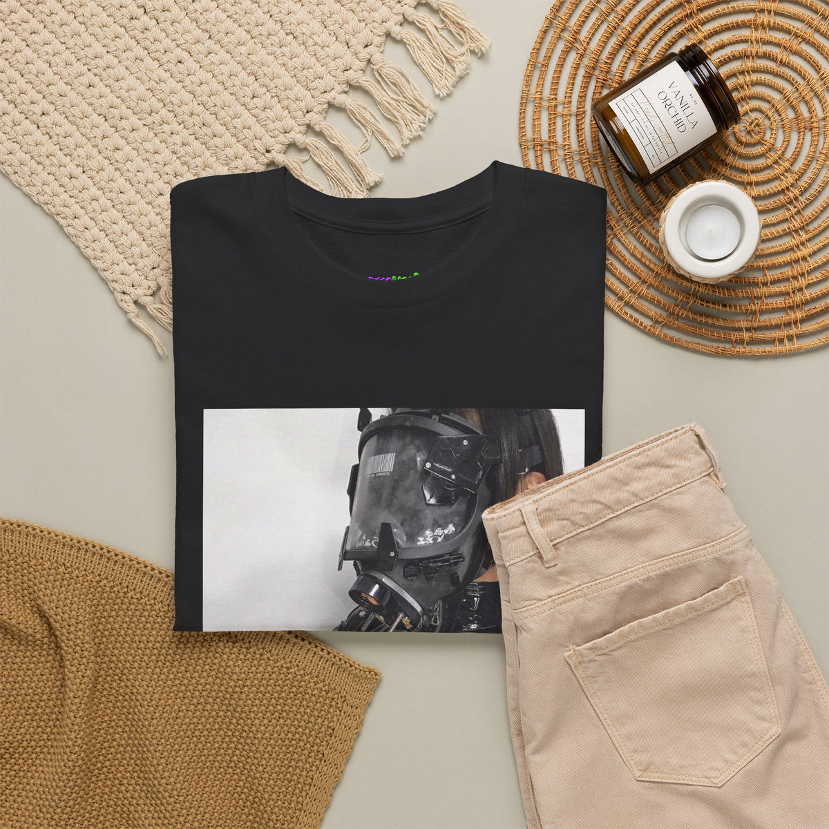Figure Wearing Gas Mask Tee