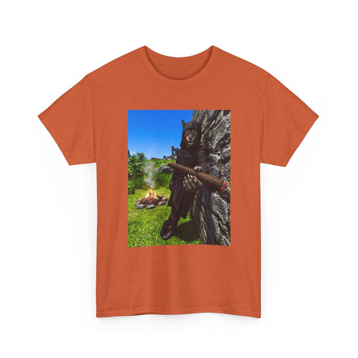 Hooded Khajiit Smoking Blunts By Fire Tee